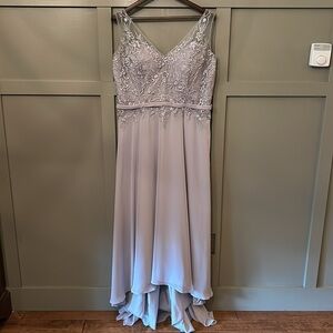 Mori Lee Bridesmaid Dress 21544 Illusion Neck Beaded Embroidered Silver Size 18
